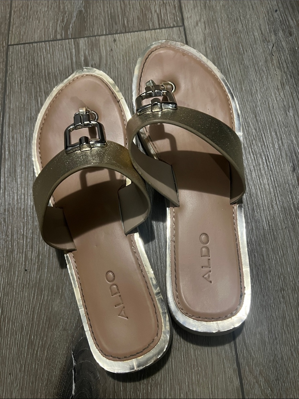 Aldo Metallic Gold Buckle Slide Sandals